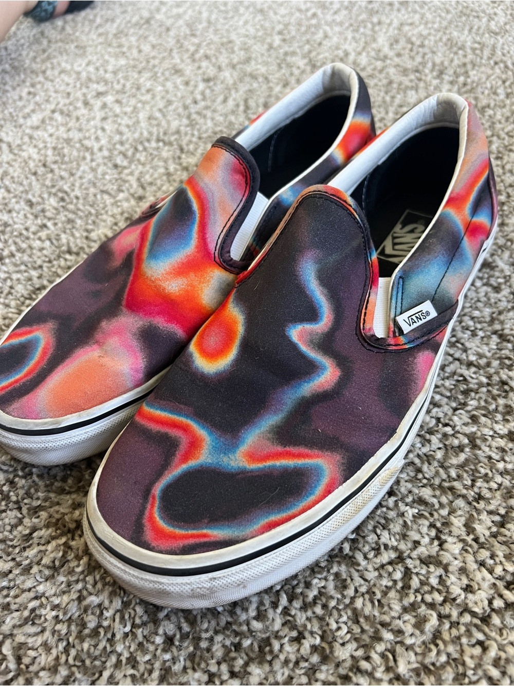 Vans Slip-On Women’s 12, Mens 10- Red, Blue & Orange Swirl